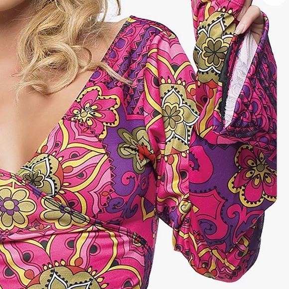 Groovy Hippy Go-Go Psychedelic Neon Mini Dress Costume - Picture 5 of 14